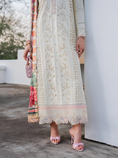 Ivory Schiffli Elegance - Embroidered Lawn Suit | Ready To Wear