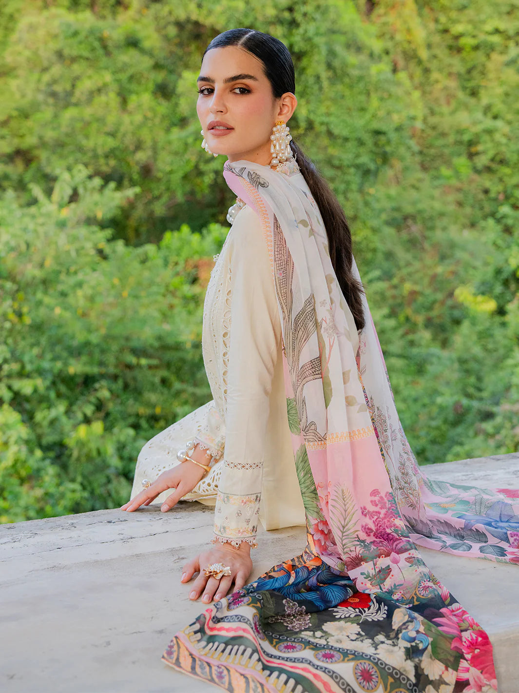 Ivory Schiffli Elegance - Embroidered Lawn Suit | Ready To Wear