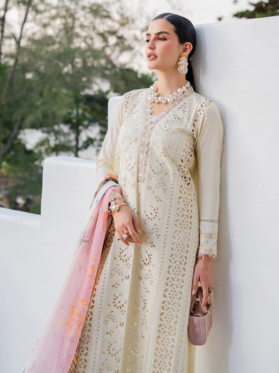 Ivory Schiffli Elegance - Embroidered Lawn Suit | Ready To Wear