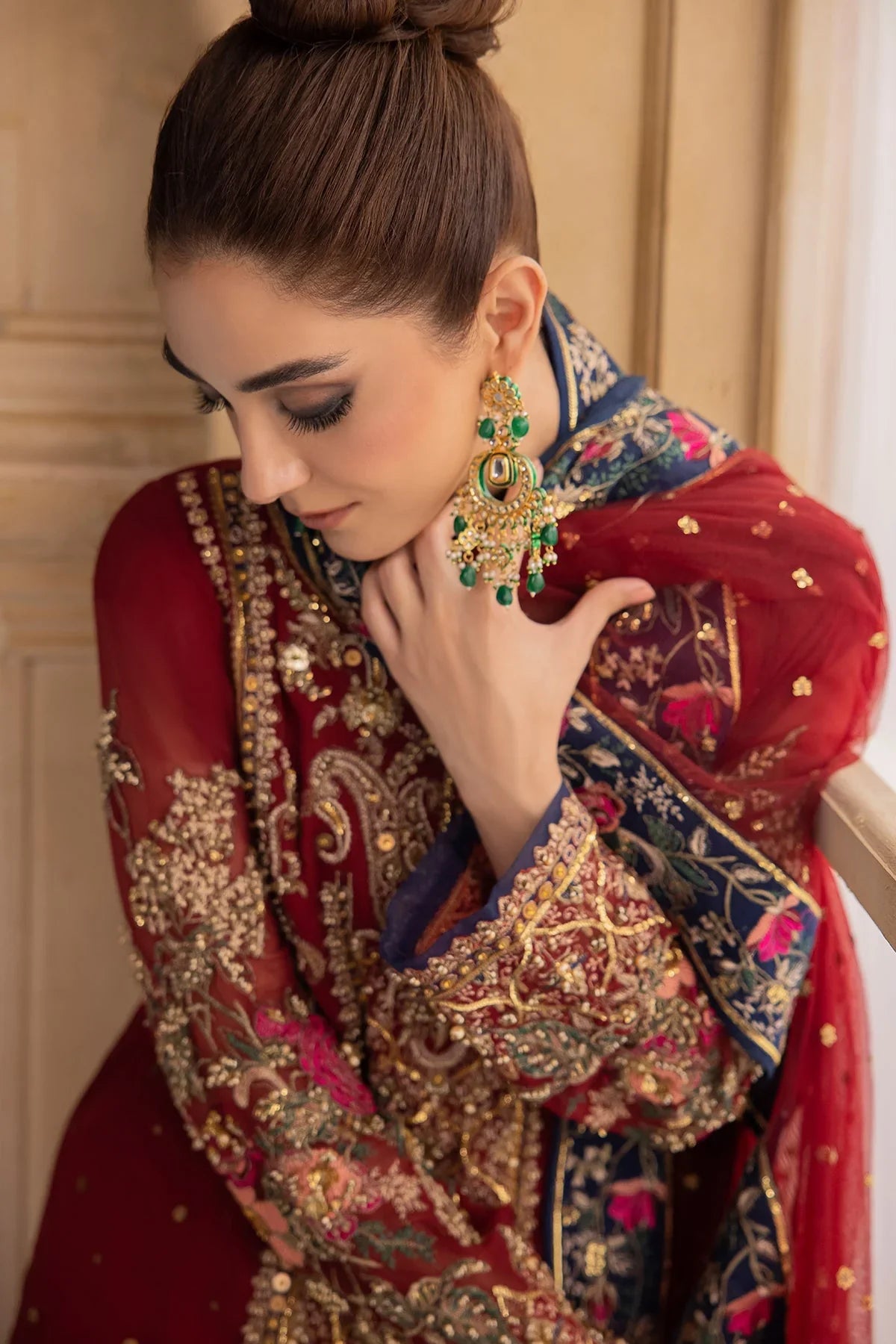 Maroon & Navy Royale - Embroidered Chiffon Suit | Ready To Wear