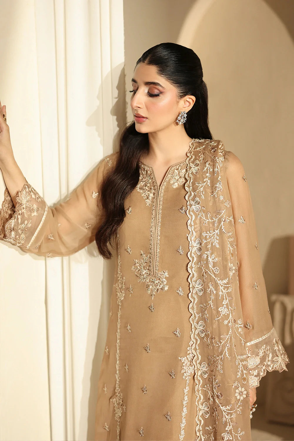 03-Piece Pure Chiffon Suit With Embroidered - Ready to Wear