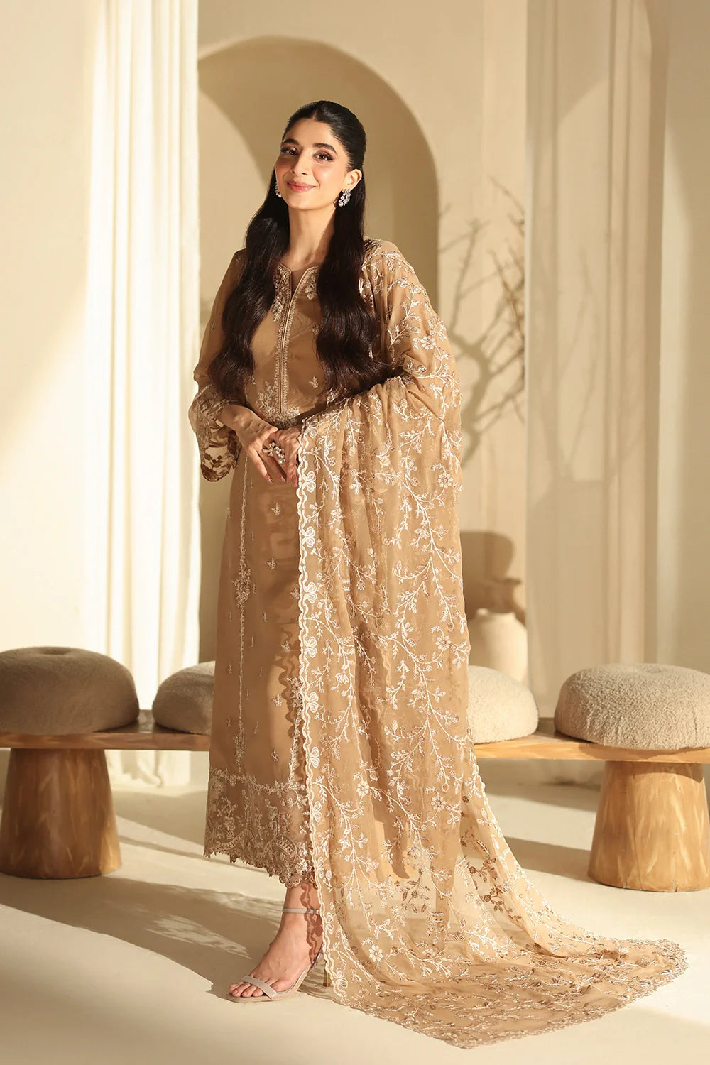 03-Piece Pure Chiffon Suit With Embroidered - Ready to Wear