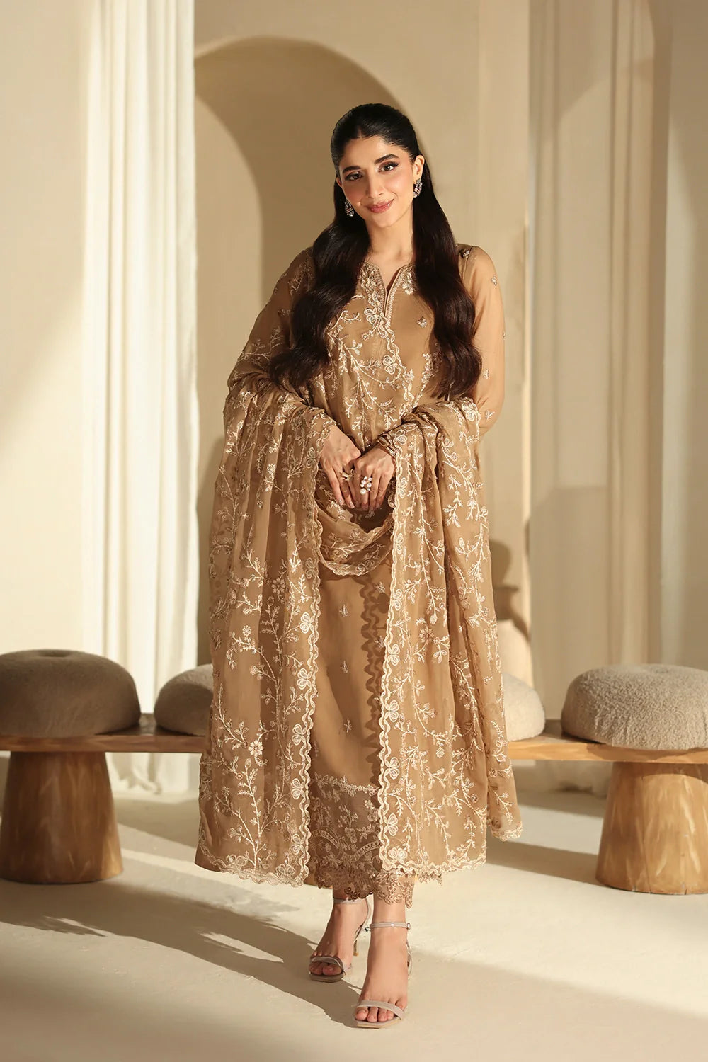 03-Piece Pure Chiffon Suit With Embroidered - Ready to Wear
