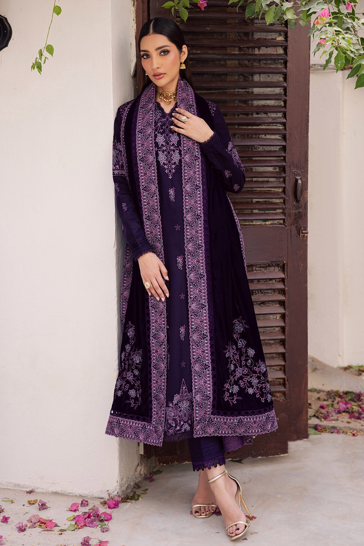 3 Piece Stitched Velvet Embroidered Suit - Ready To Wear