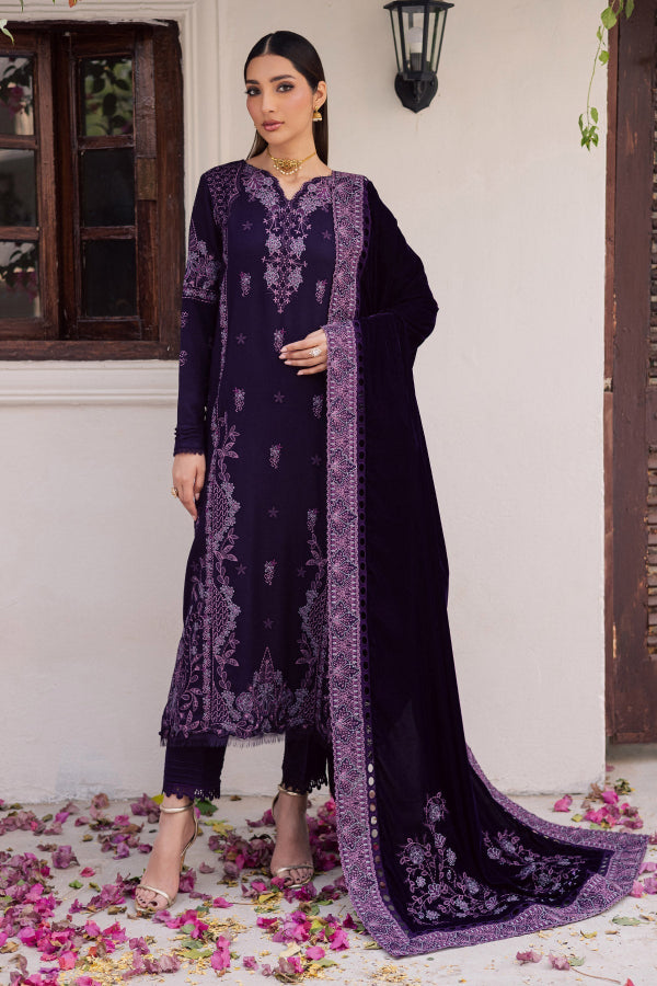3 Piece Stitched Velvet Embroidered Suit - Ready To Wear