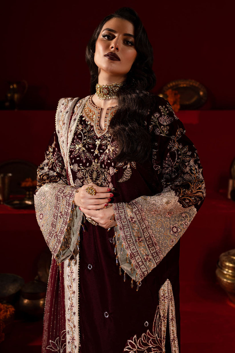 3 Piece Stitched Embroidered Luxury Velvet Suit - Ready To Wear