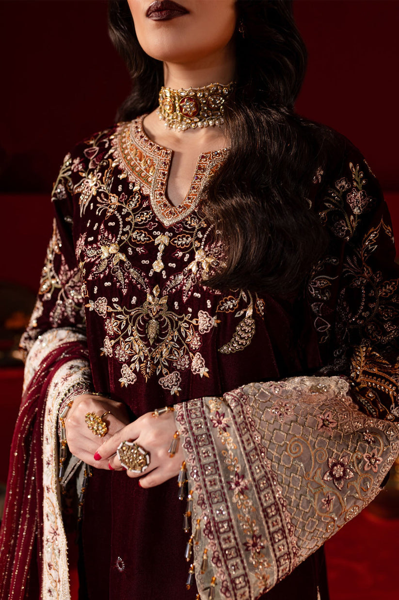 3 Piece Stitched Embroidered Luxury Velvet Suit - Ready To Wear