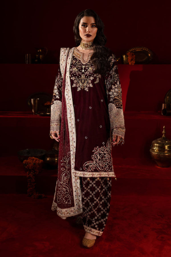 3 Piece Stitched Embroidered Luxury Velvet Suit - Ready To Wear