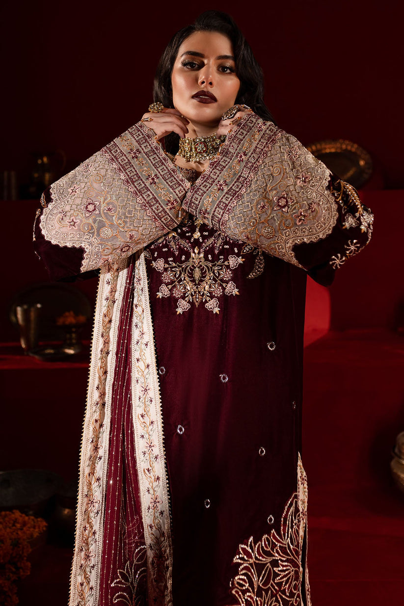 3 Piece Stitched Embroidered Luxury Velvet Suit - Ready To Wear