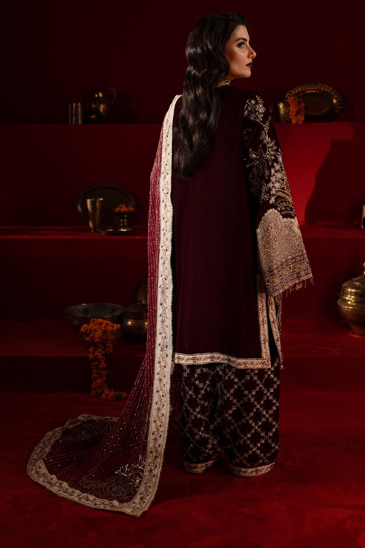 3 Piece Stitched Embroidered Luxury Velvet Suit - Ready To Wear