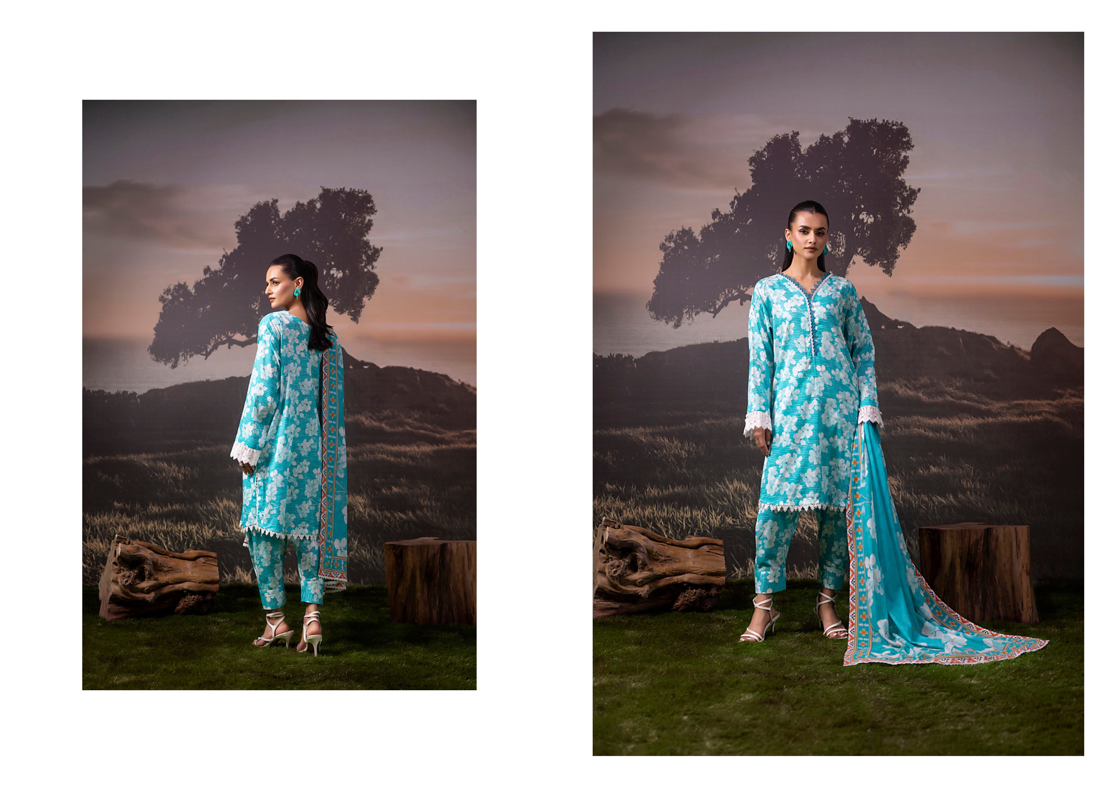 3 Piece Stitched Lawn Suit - Ready To Wear
