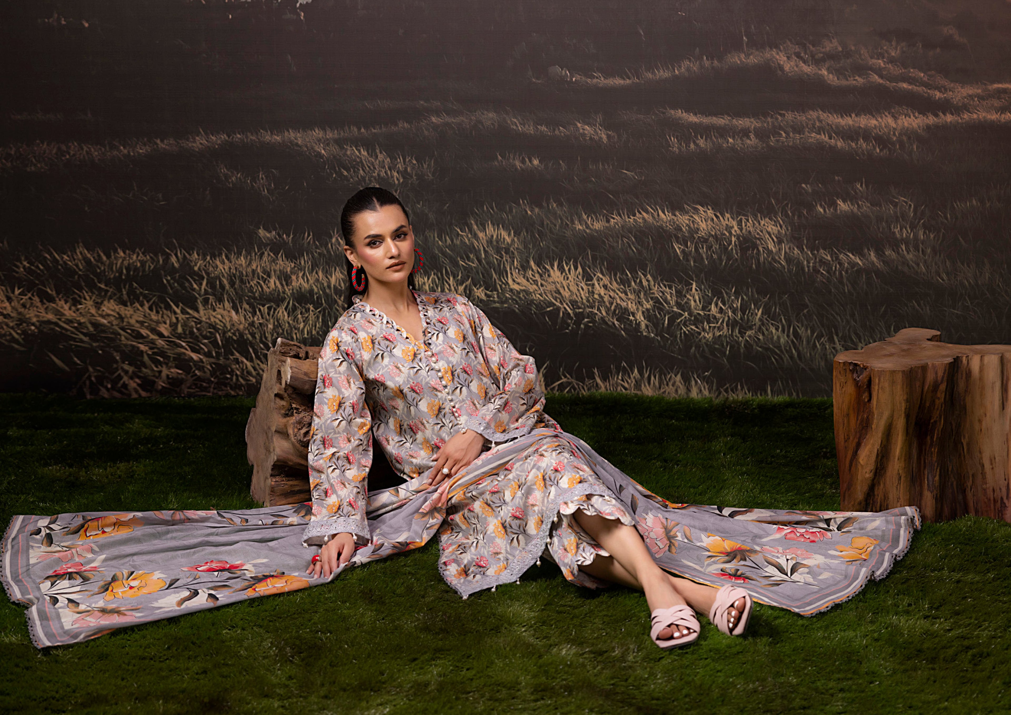 3 Piece Stitched Lawn Suit - Ready To Wear