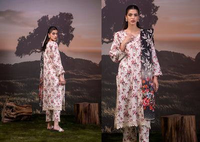 3 Piece Stitched Lawn Suit - Ready To Wear