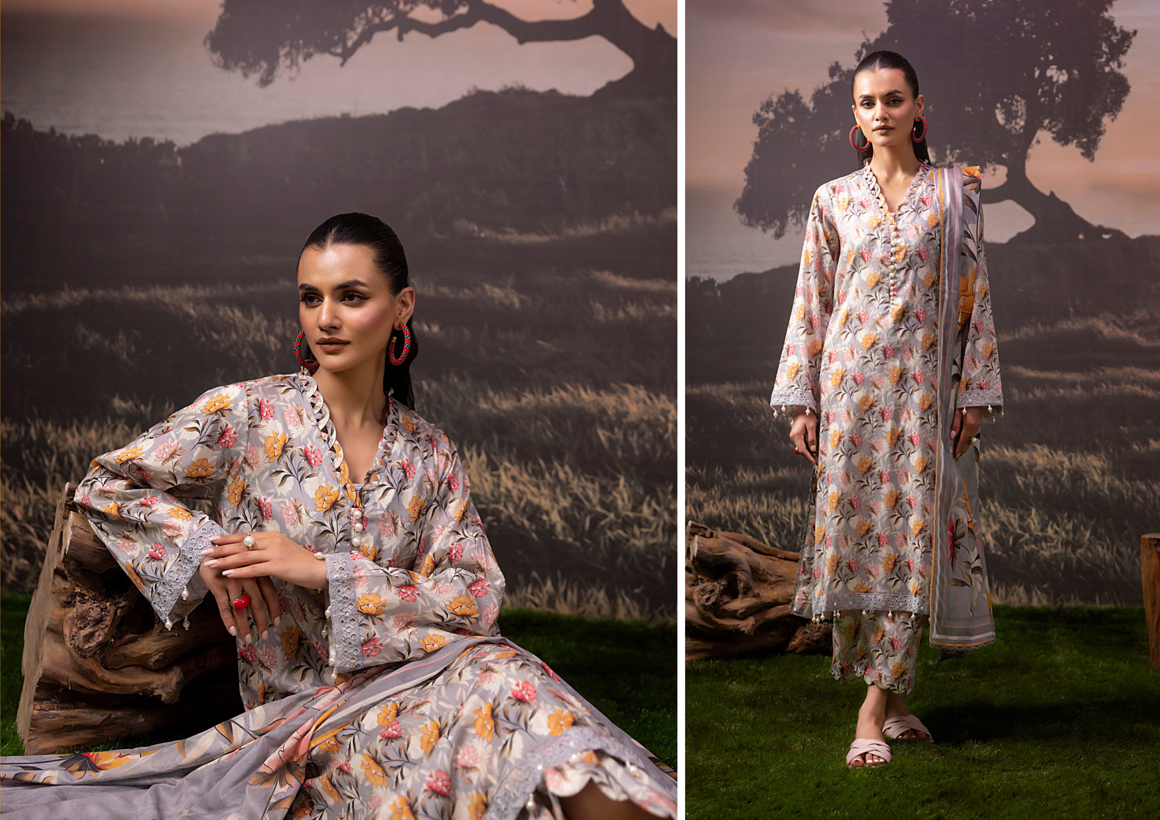 3 Piece Stitched Lawn Suit - Ready To Wear