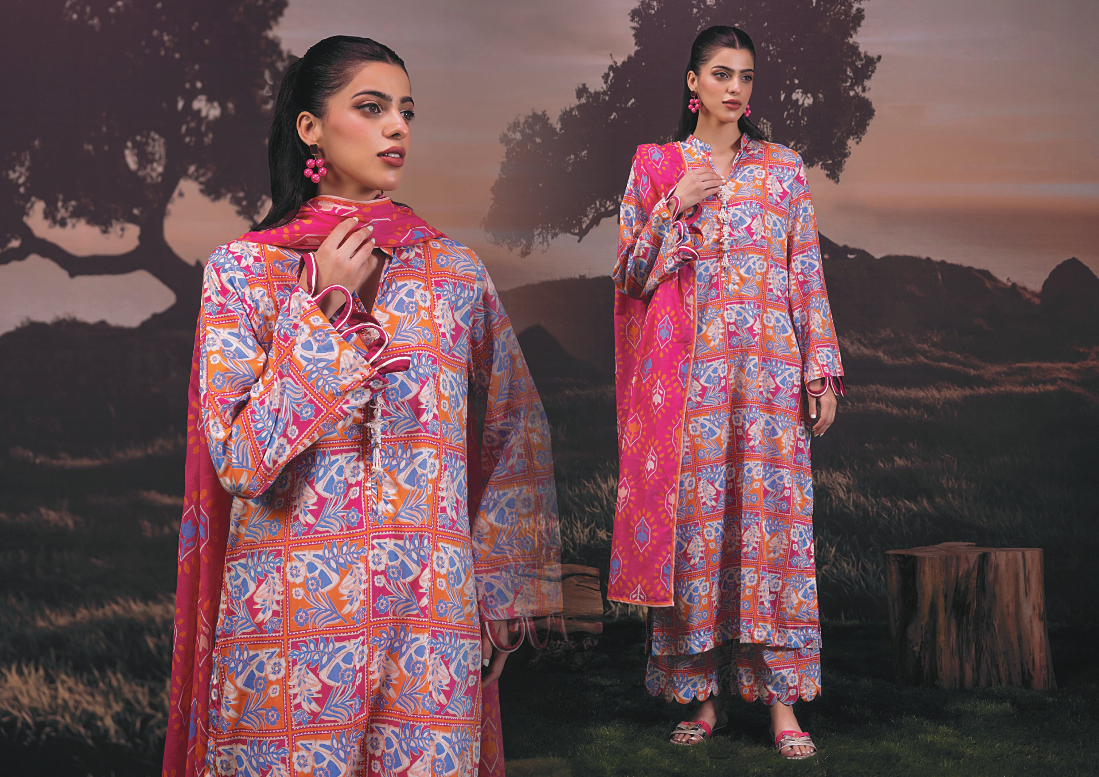 3 Piece Stitched Lawn Suit - Ready To Wear