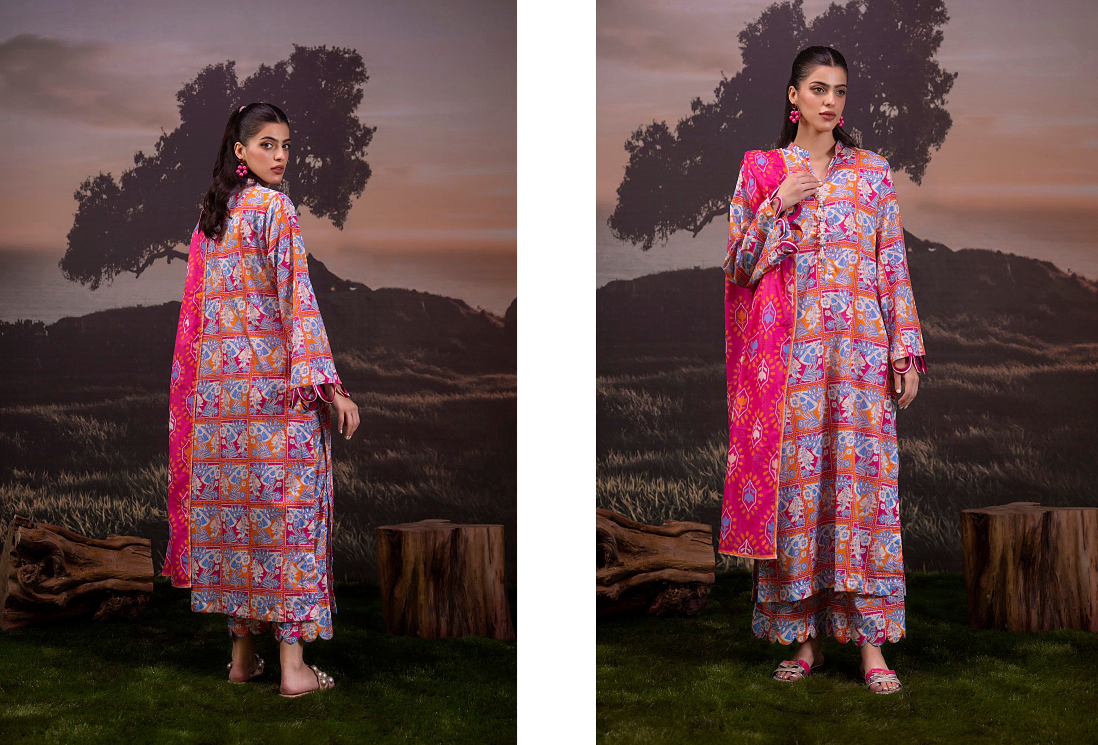 3 Piece Stitched Lawn Suit - Ready To Wear