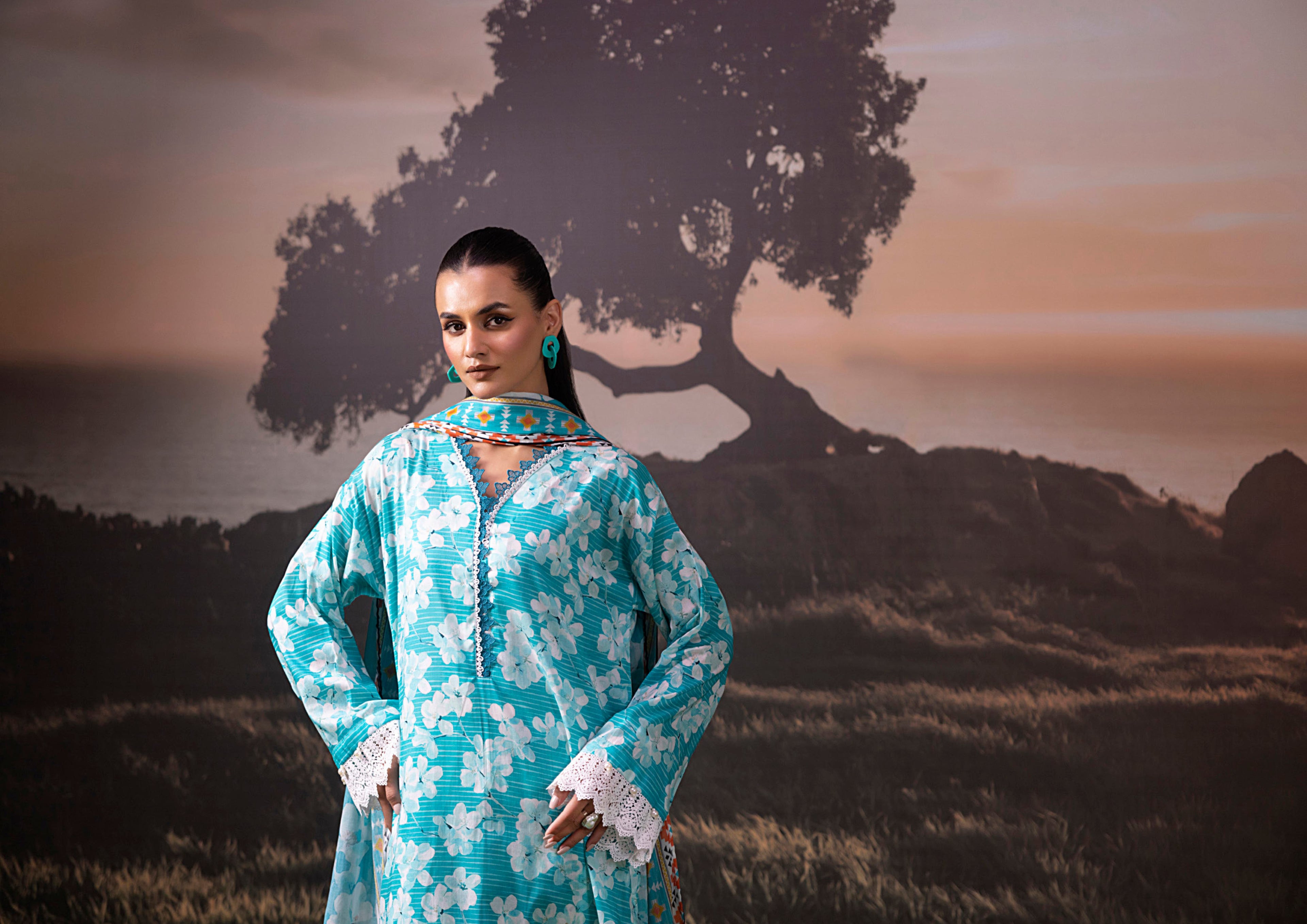 3 Piece Stitched Lawn Suit - Ready To Wear