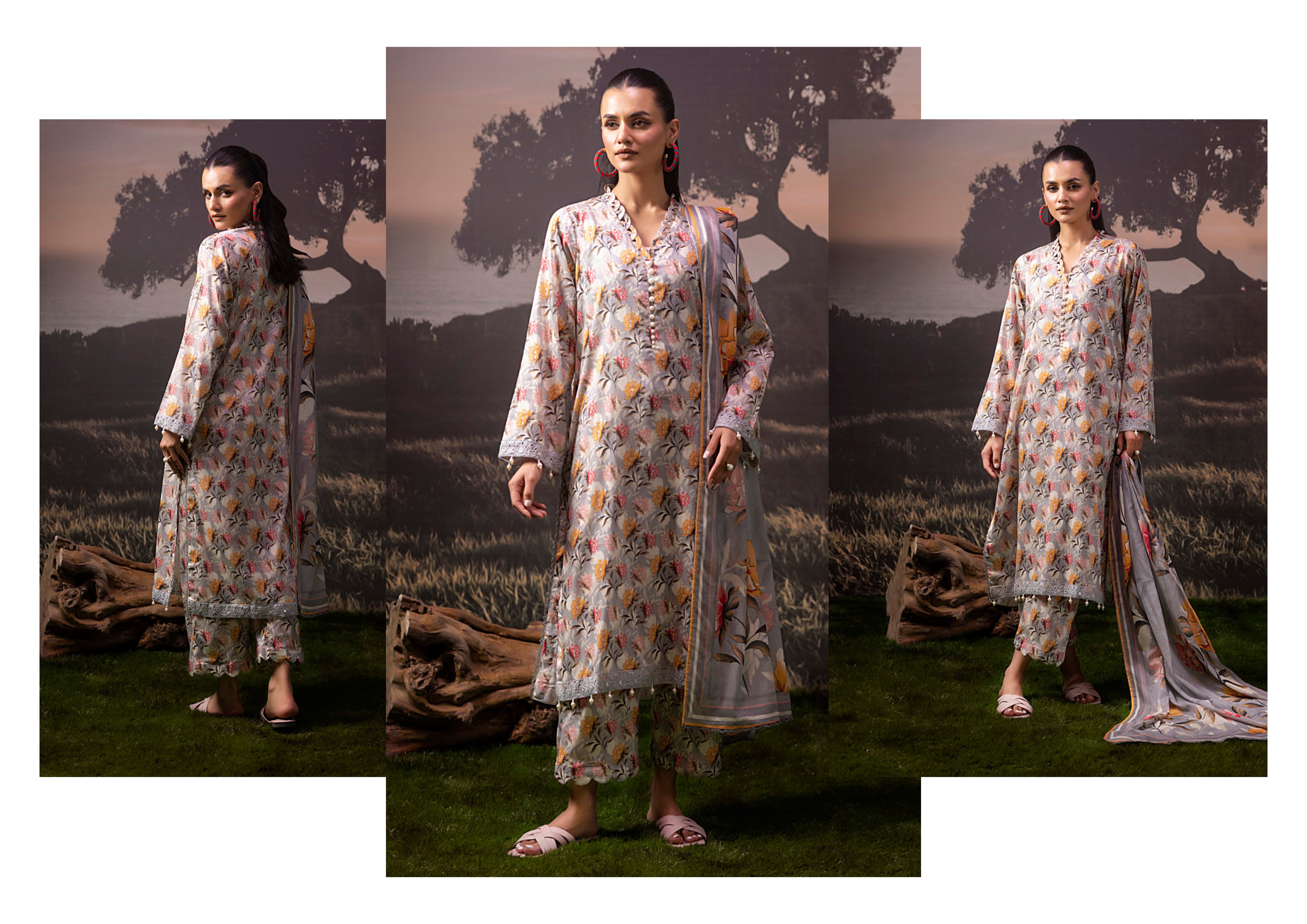 3 Piece Stitched Lawn Suit - Ready To Wear