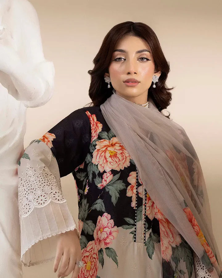 03-Piece Digital Printed Lawn With Chikankari Embroidery Suit - Ready To Wear