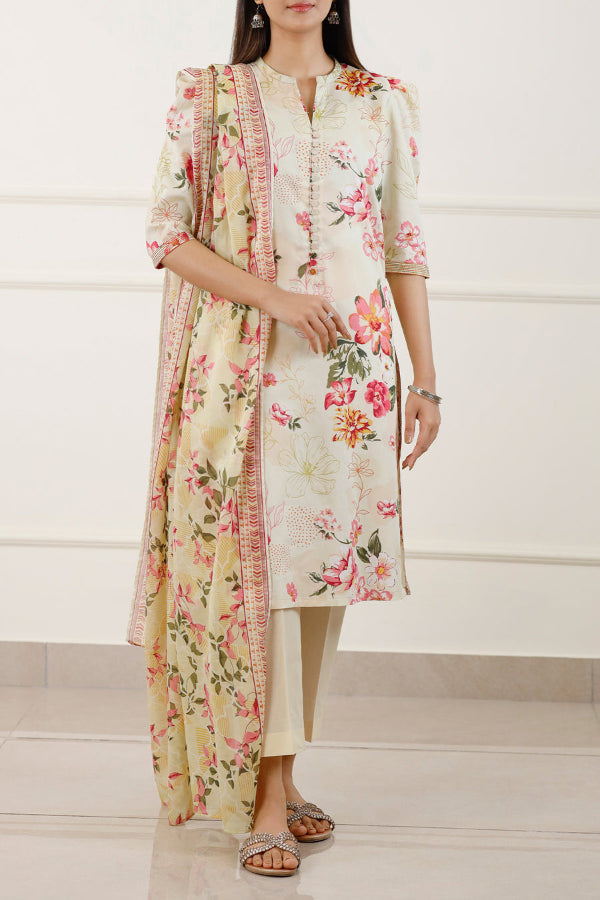 3 Piece Stitched Lawn Suit - Ready To Wear