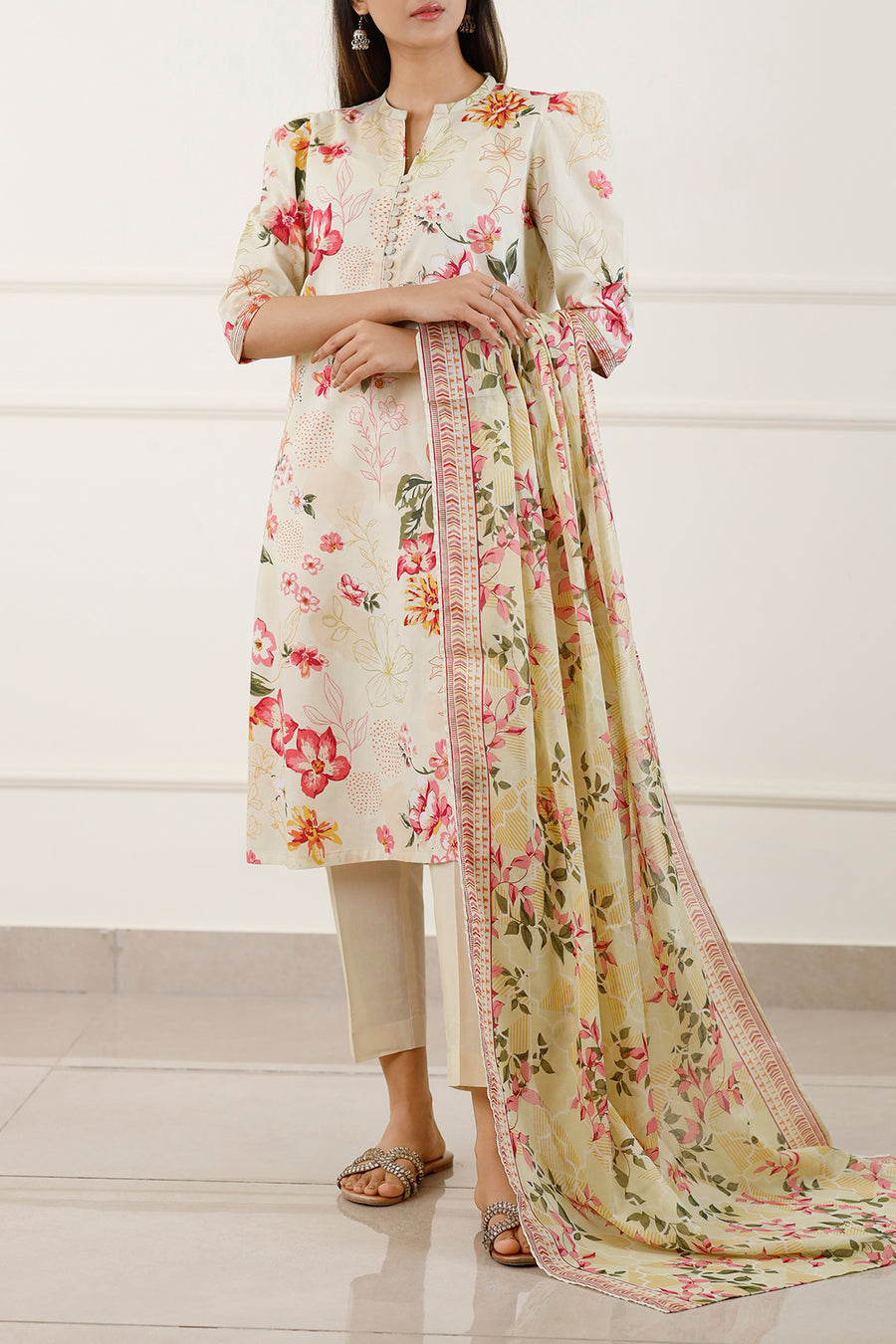 3 Piece Stitched Lawn Suit - Ready To Wear