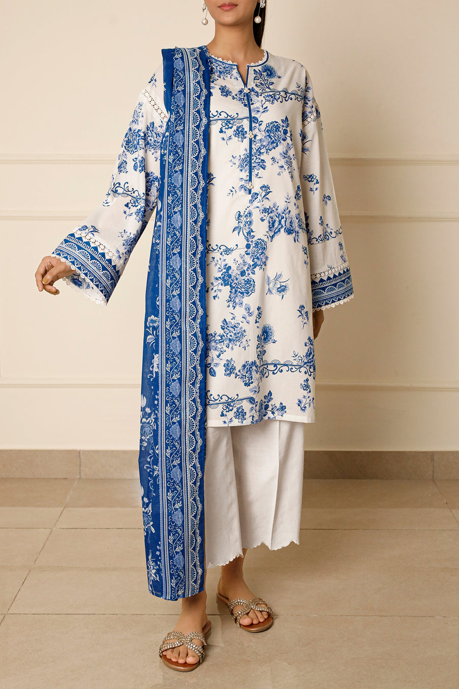 3 Piece Stitched Lawn Suit - Ready To Wear