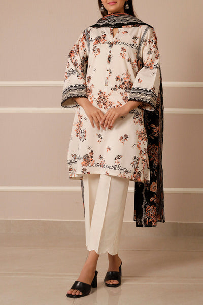 3 Piece Stitched Lawn Suit - Ready To Wear