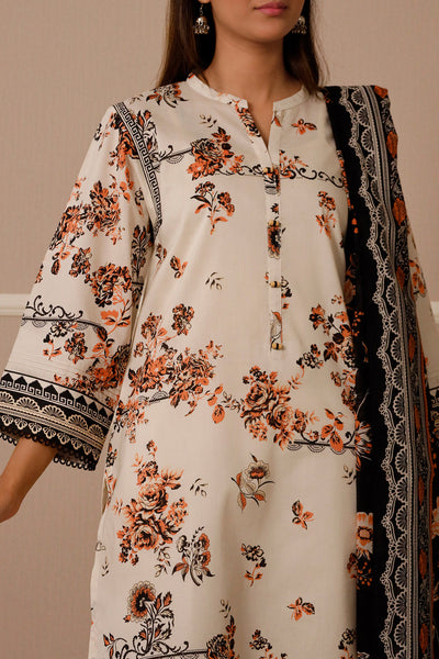 3 Piece Stitched Lawn Suit - Ready To Wear