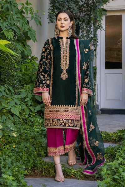 3 Piece Stitched Velvet Designer Suit - Ready To Wear