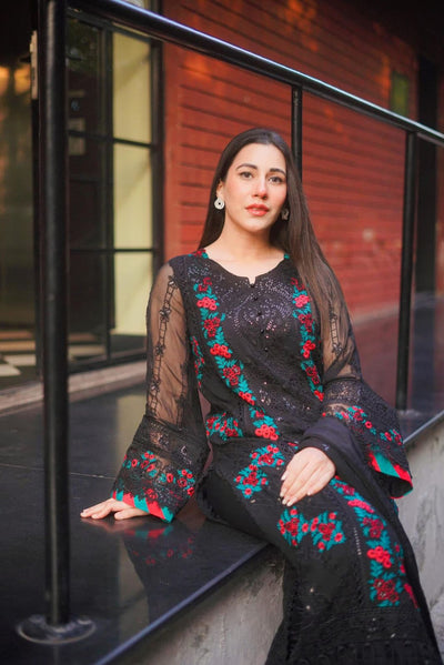 3 Piece Stitched Chiffon Embroidered Suit - Ready To Wear