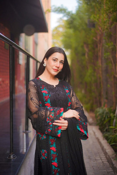 3 Piece Stitched Chiffon Embroidered Suit - Ready To Wear