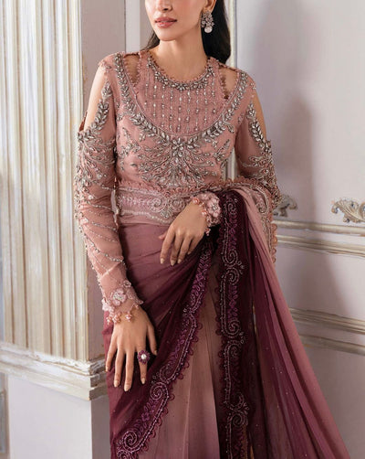Stitched Embroidered Chiffon Saare - Ready To Wear