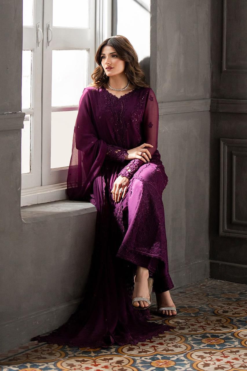 3 Piece Stitched Chiffon Suit - Ready To Wear