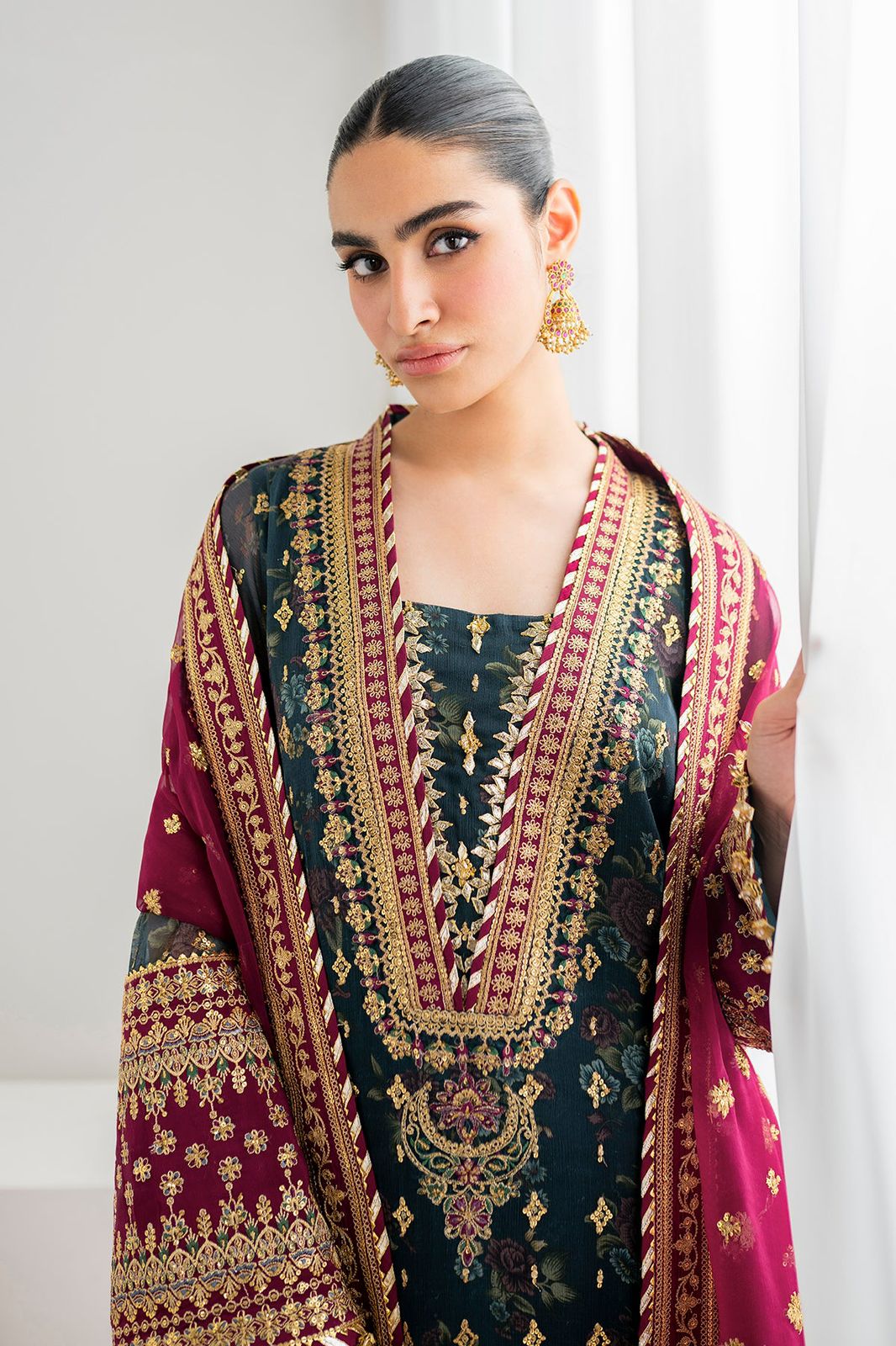 3 Piece Stitched Chiffon Embroidery Suit - Ready To Wear
