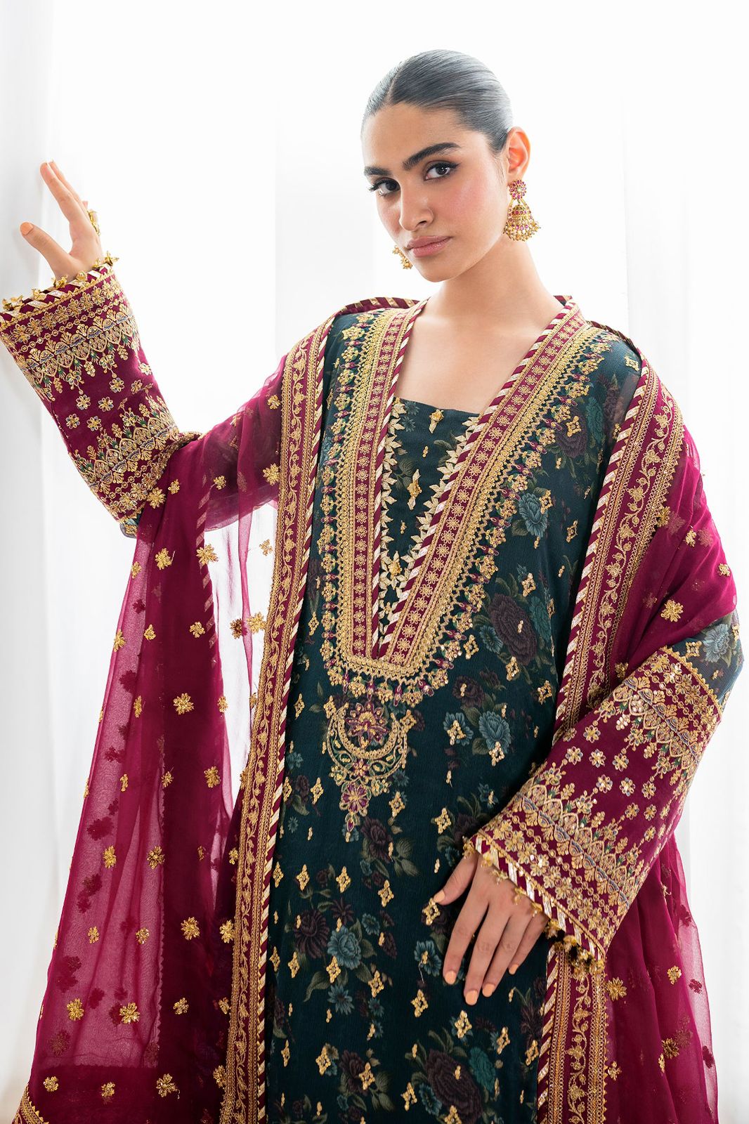 3 Piece Stitched Chiffon Embroidery Suit - Ready To Wear
