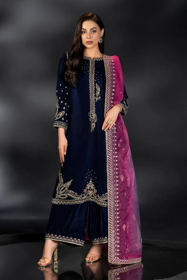 3 Piece Stitched Velvet Embroidery Suit - Ready To Wear