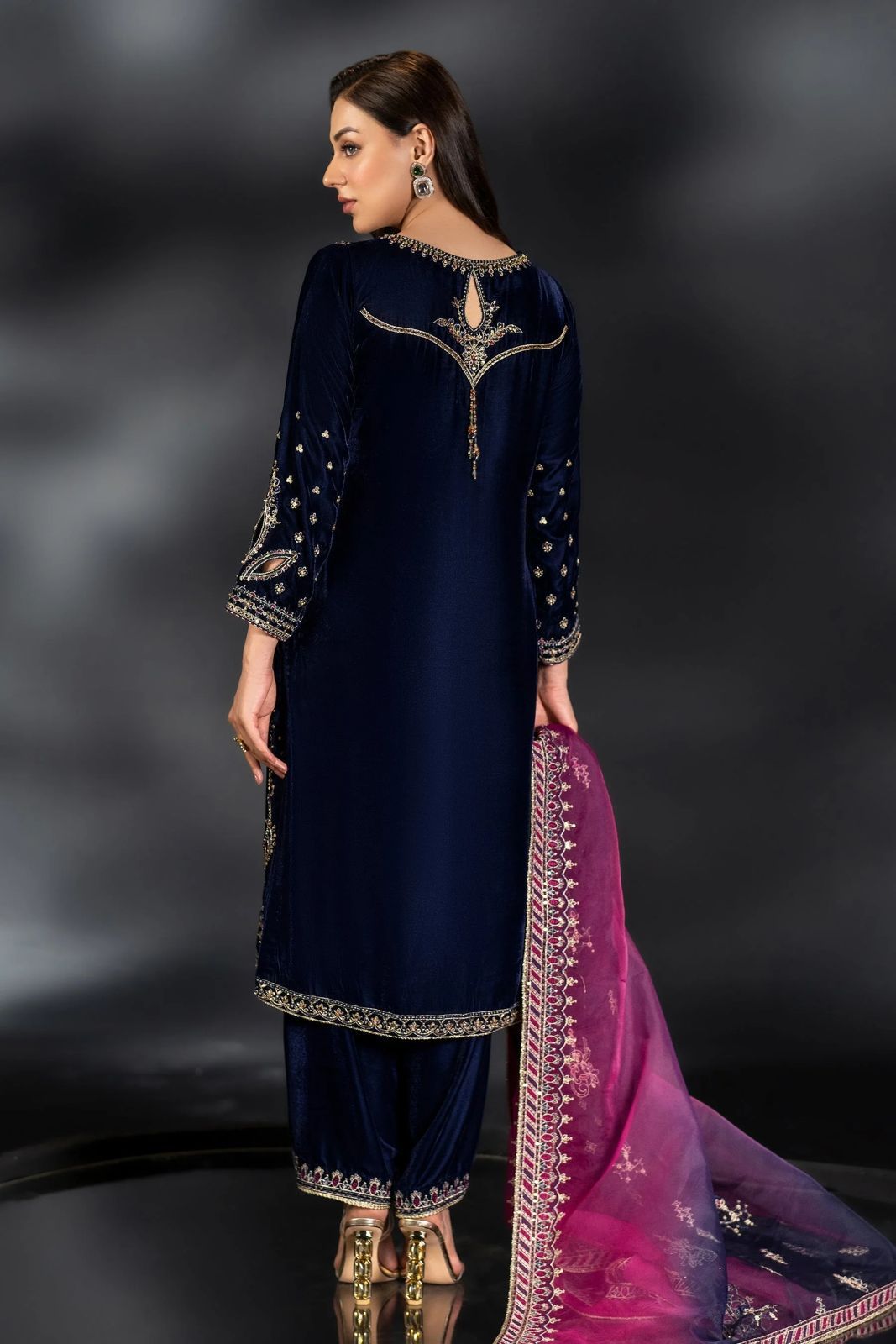 3 Piece Stitched Velvet Embroidery Suit - Ready To Wear