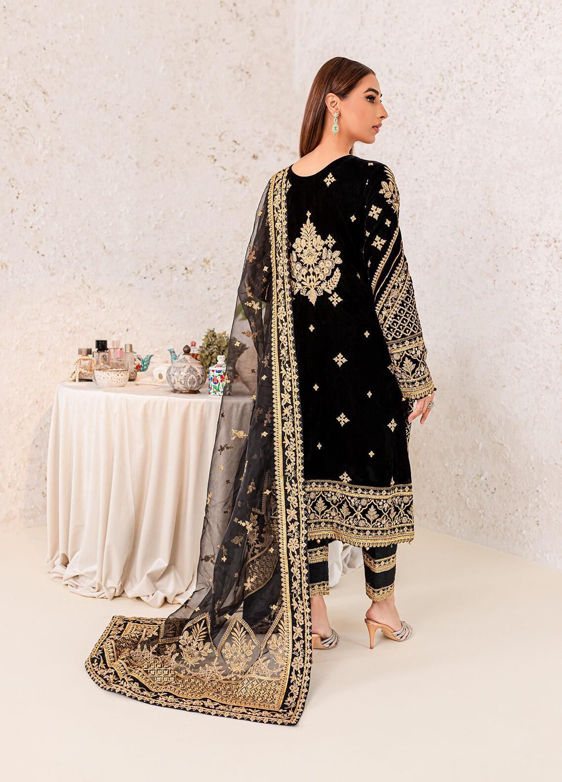 3 Piece Stitched Velvet Embroidered Suit - Ready To Wear