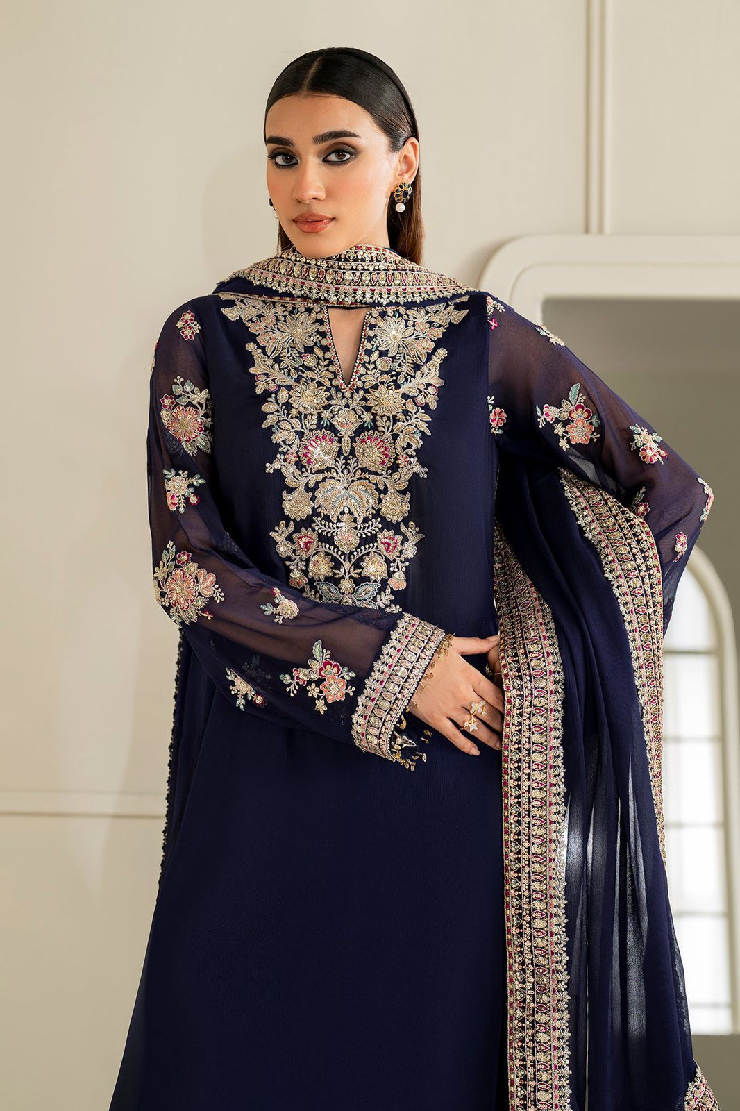3 Piece Stitched Chiffon Suit - Ready To Wear
