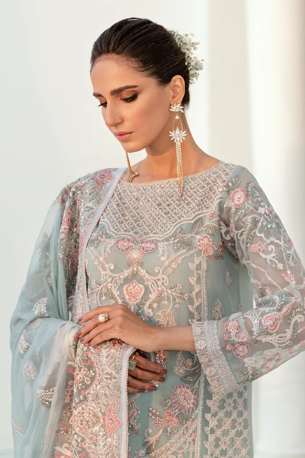3 Piece Stitched Chiffon Suit for Bridal Wear - Ready To Wear