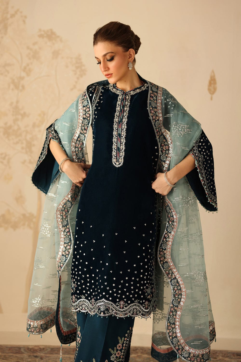 3 Piece Stitched Embroidered Velvet Suit - Ready To Wear