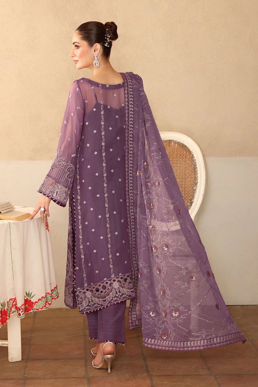 3 Piece Stitched Embroidered Chiffon Dress - Ready To Wear