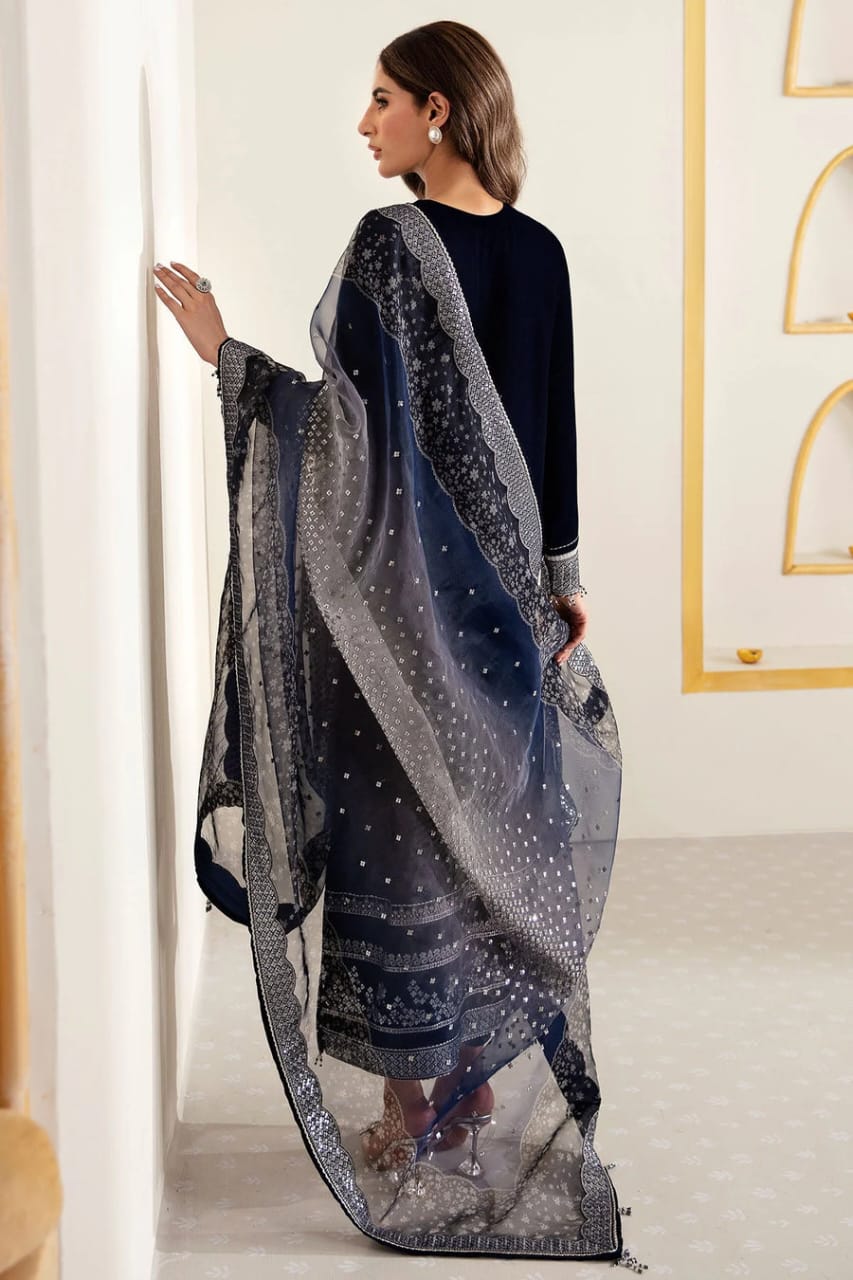 3 Piece Stitched Velvet Suit - Ready To Wear