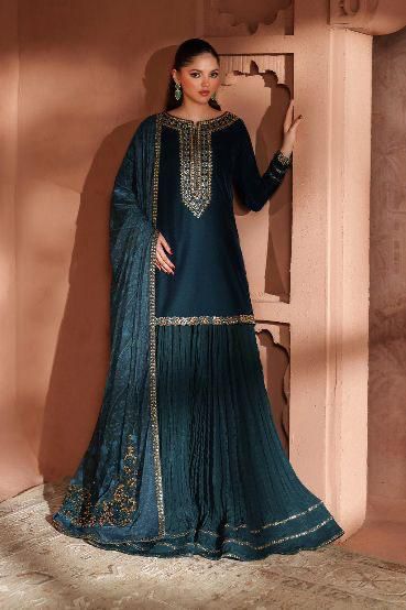 3 Piece Stitched Velvet Bridal Wear Suit - Ready To Wear