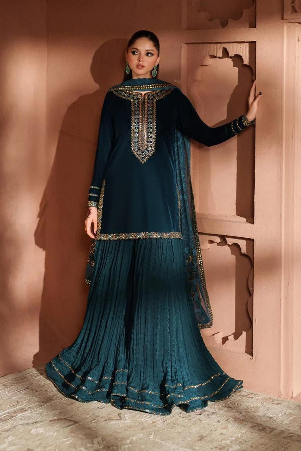 3 Piece Stitched Velvet Bridal Wear Suit - Ready To Wear