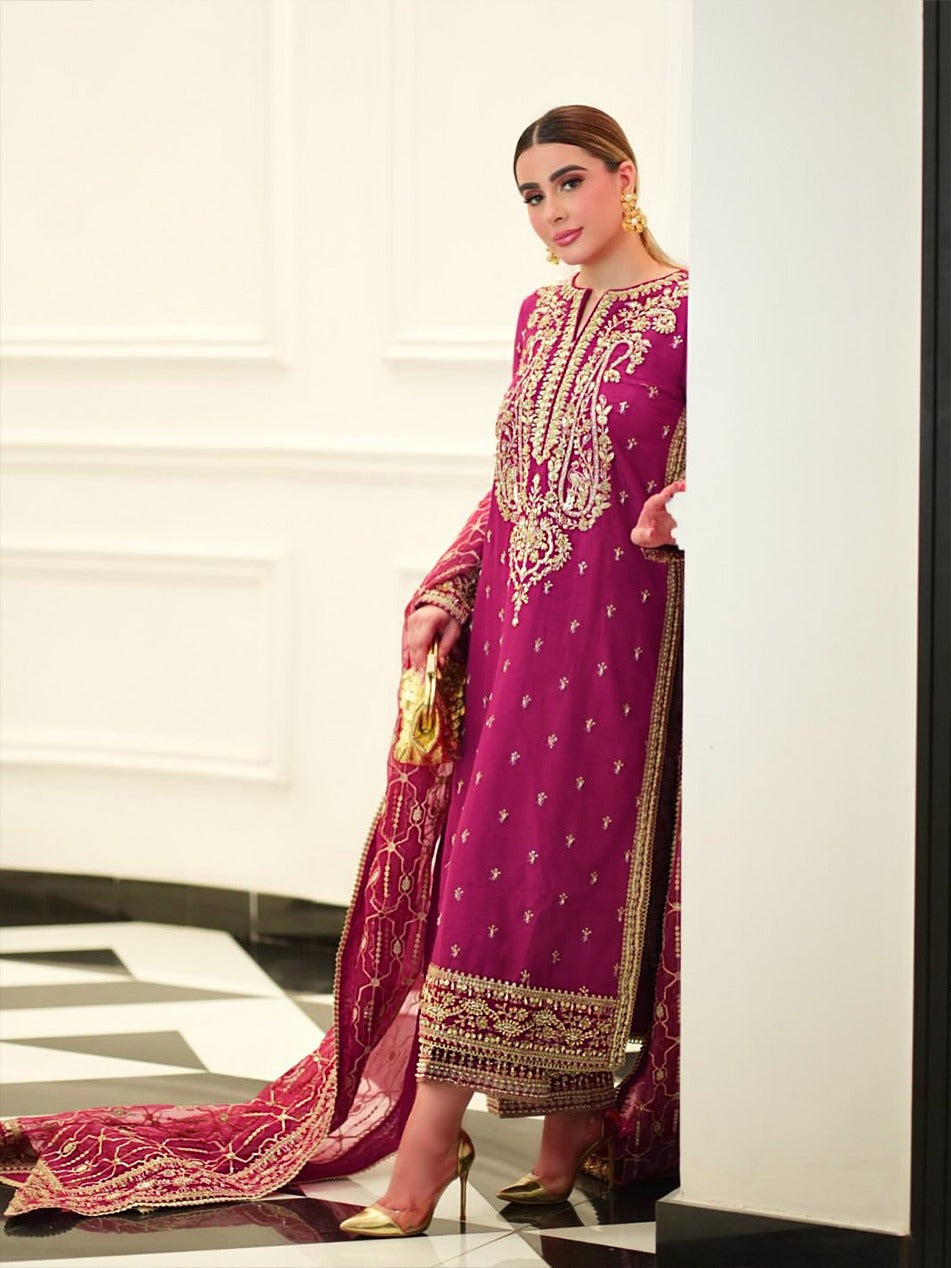 3 Piece Stitched Silk Suit - Ready To Wear