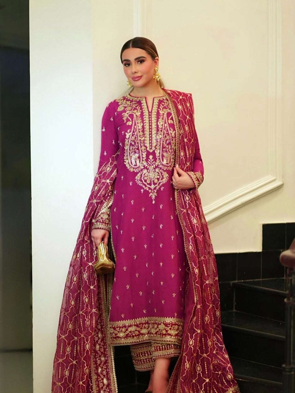3 Piece Stitched Silk Suit - Ready To Wear