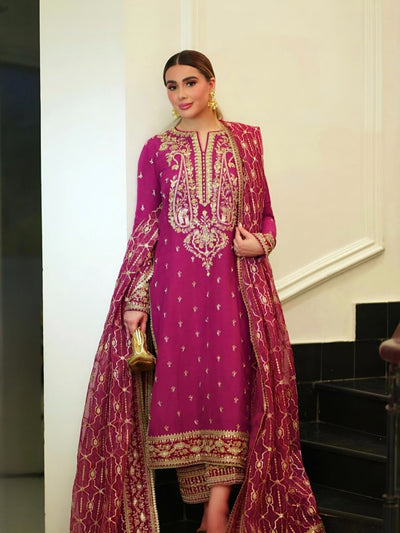 3 Piece Stitched Silk Suit - Ready To Wear