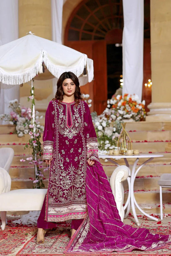 3 Piece Stitched Embroidered Velvet Suit - Ready To Wear