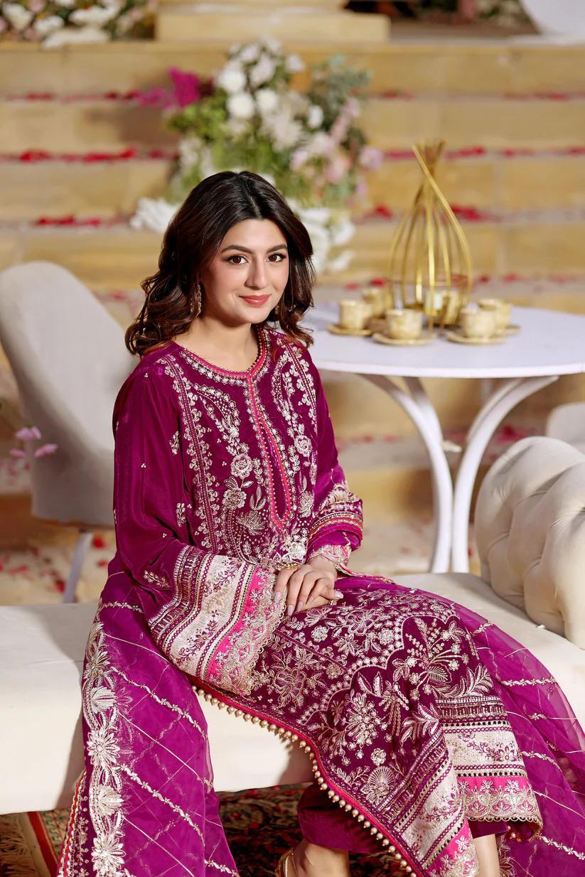 3 Piece Stitched Embroidered Velvet Suit - Ready To Wear